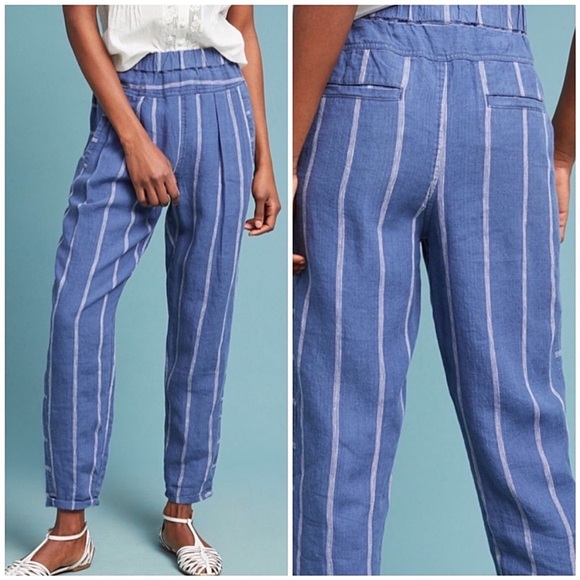 Anthropologie Pants - Anthropologie Striped Linen Coastal Beach Joggers - Blue